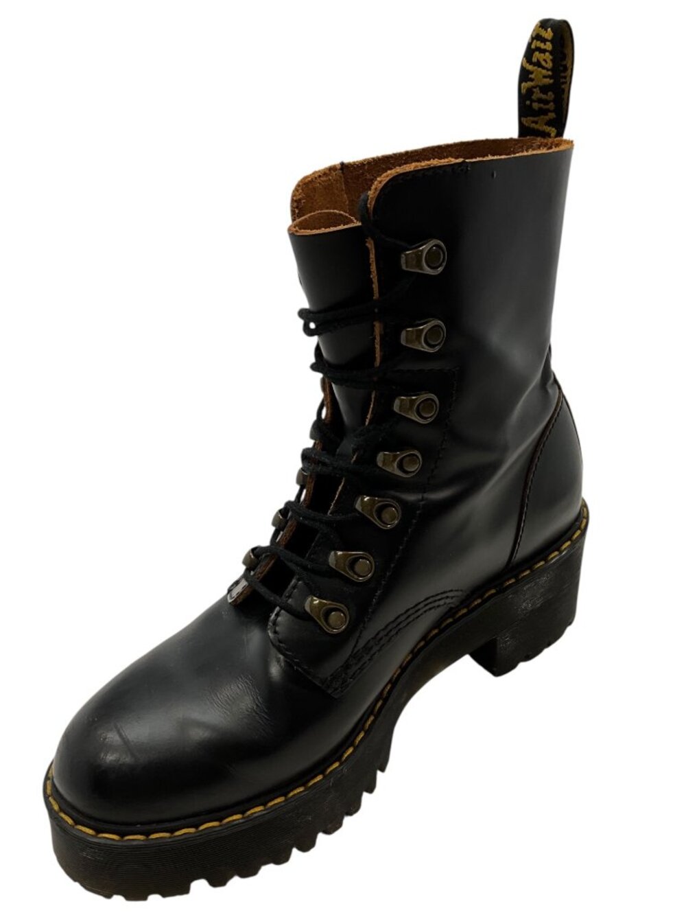 Doc Martens Leona Combat Boots 9L Black Smooth Leather Platform Grunge Fall